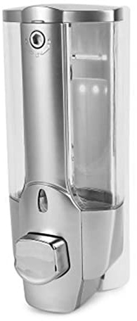 Manueller Seifenspender, 350 ml, Wandmontage, Tropffreies Design, Universal Duschgelspender, Shampoospender, Handseifenspender, Silber, 8x8x19 cm