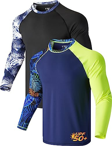 2 Pack Men’s Rash Guard Long Sleeve Swim Shirts UPF 50+ Sun Protection – Quick Dry Lightweight UV Fishing Surf Shirt (Set 1, X-Large)