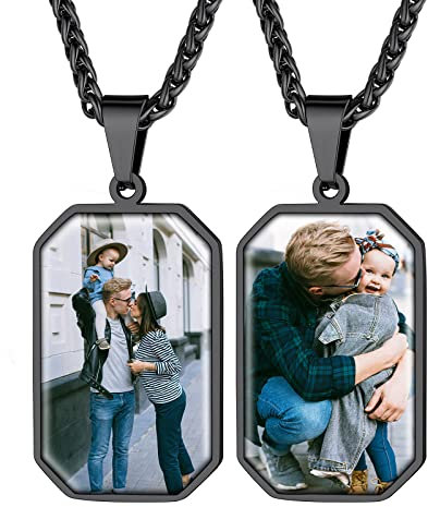 Supcare 2-Foto-Kette Damen Personalisiert Dog Tags Halskette Achteck Anhänger für Mädchen Militär Police Armee Kette Edelstahl für Frau Jungen mit Geschenkebox Achteck-Schwarz