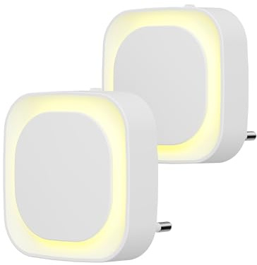 YUNLEX Nattljusuttag, [2-pack] babynattlampa med skymningssensor Automatisk på/av LED-nattlampa, ljusstyrka justerbar i 3 nivåer, för baby, hall, badrum, kök, sovrum, toalettbelysning (Gyllengul)