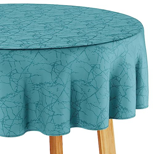 Filumi Tischdecke 150x150 cm rund Blau Abwaschbar Für Indoor Outdoor Marmormuster Manil