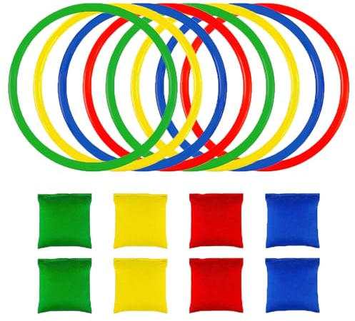 16Pcs Throwing Game Set, Bean Bags Toss Game, Multicolor Beanbag and Plastic Toss Rings Kit, Carnival Favor Party Supplies for Kids Teens Adults (Style 2)
