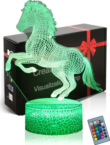 DAHEYMA Pferd 3D Stimmungslicht Illusion 16 Farben ändern Nachtlicht mit Fernbedienung, LED Lampe Geschenke für Urlaub, Home Bedrom Zimmer Dekor Tischlampe