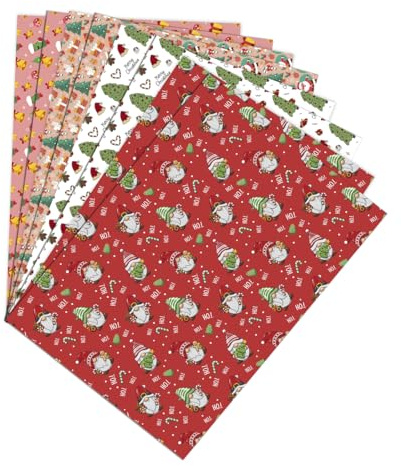 8 Fogli Carta Regalo Natale 70x50 Cm - Carta da Regalo Natalizia per Regali Bambini- Kit Carta da Pacchi - 8 Fogli Carta Kraft per Imballaggio Regali di Natale - 4 Motivi Natalizi Colorati