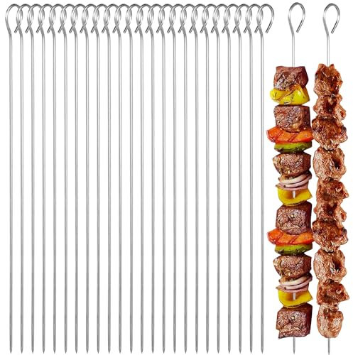 Pack of 24 Stainless Steel Barbecue Skewers, BetterJonny Roulade Needles, Barbecue Skewers, Reusable Grill, Kabob Skewers, Meat Skewers, Metal Skewers for BBQ, Meat, Vegetables, 30 cm