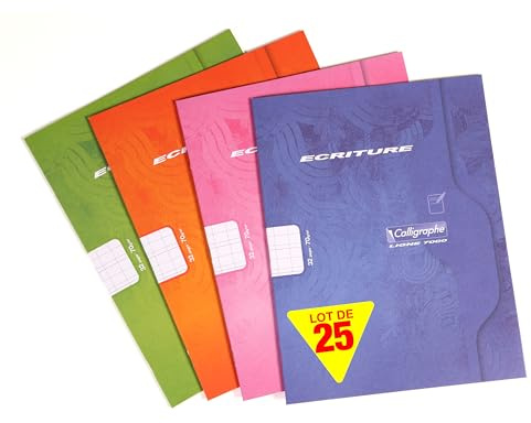 Clairefontaine Calligraphe 505Cpack En uppsättning med 25 skrivböcker (ett märke på 17 x 22 cm - 32 sidor med dubbla rader 3 mm vertikalt interline-intervall 70 g - slumpmässiga blandade