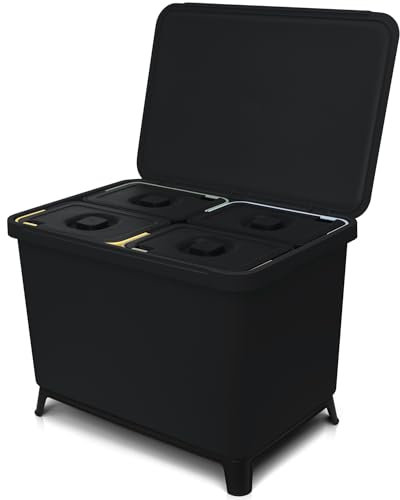 YourCasa® Cubo de basura con 4 compartimentos [40 L] en diseño exclusivo sistema de separación de basura, cubo de basura para cocina con 4 cubos extraíbles de 10 l (negro, 40 litros)