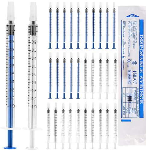 30 Stycken 1 ml Steril Spruta Utan Nål - Råmjölk, Plast, Engångs Med Lock för Påfyllning och Mätning av Vätskor i Vetenskapliga Laboratorier