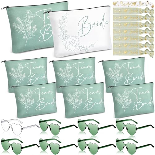 Ylinge 24 Pezzi Regali Nuziali Borsa per il Trucco della Sposa Squadra Occhiali Braccialetto Impostato 8 Borse per Cosmetici 8 Occhiali da Sole a Cuore 8 Braccialetti per Addio al Nubilato Matrimonio