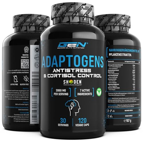 Adaptogene Komplex - Antistress & Relax Support mit Shoden® Ashwagandha, Reishi, Ginseng, Passionsblumen, Rosenwurz Extrakt - Magnesium - Vegan - 120 Kapseln