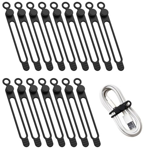 16 Pezzi Fascette Riutilizzabili in Silicone Multiuso per Cavi, Fermacavi per Cuffie e Gestione e Organizzazione dei Cavi