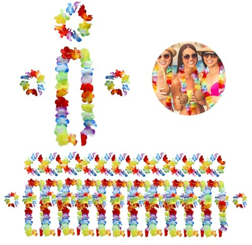 DALAETUS 48 Stck Hawaii Blumenketten mit Girlandenarmbnder, Girlandenstirnbnder Set, Wiederverwendbare Hawaiianische Girlanden fr Tropische Partydekoration, Hawaiianische Blumenketten