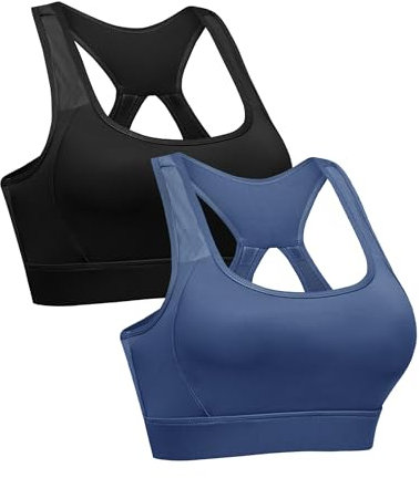 Litherday Sport BH Damen Gepolstert Push Up Sports Bustier ohne Bügel Starker Halt Sport Bra für Yoga Fitness Schwarz+Dunkelblau L