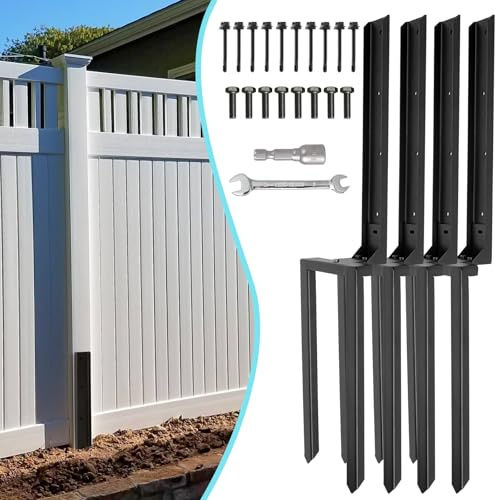 4 Pcs Fence Post Repair Kit, Heavy Duty Fence Post Anchor with Black Powder-Coated,Post Buddy Fence Repair Tilted/Broken Wood Fence Post