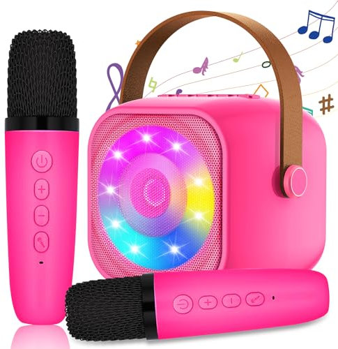 Karaoke Enfant avec 2 Microphones, Microphone Karaoké sans Fil, Haut-Parleur Bluetooth avec Micro, Jouet de Machine Karaoké avec LED Lumière pour Enfant Adulte Fille Cadeau Chanter