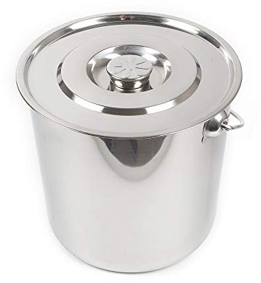 CLEADONG 20 Litre Stainless Steel Handled Pail Bucket, Quality Polished Stainless Steel Household Bucket with Lid & welded Handle for Food Use Milk Feed Kitchen Catering Ice Industrial