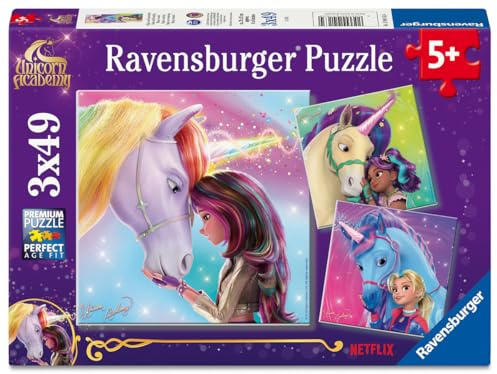 Ravensburger barnpussel - 12004163 - Unicorn Academy - enhörningspussel för barn i åldern 5 och uppåt, med 3x49 bitar - enhörningspresenter