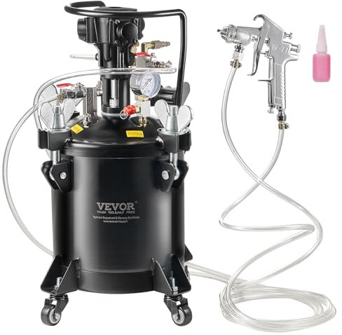 VEVOR Serbatoio a Pressione per Vernice Spruzzo, Serbatoio a Pressione 10 Litri Funzione di Agitazione, Pressione Regolabile 70PSI, Serbatoio a Pressione per Vernice Spray fai da te