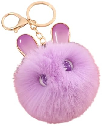 Schlüsselanhänger mit Eulen-Motiv, flauschig, niedlich, Eulen-Schlüsselanhänger, Kunstfell, Pompon, Schlüsselanhänger für Tasche, Dekoration, Katze, Pompon, Violett, One size