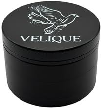VELIQUE® Grinder Ø50mm | Zinklegierung | 4-teiliges Set mit Pollen Scraper | Kräutermühle | Crusher | Kräuter | Gewürze (Schwarz)
