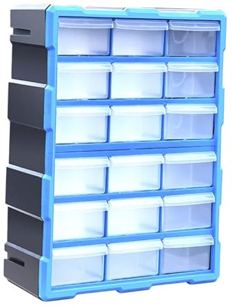 Gralara Armadio portaoggetti per ferramenta con 18 Griglie 18x37,5x48,5 cm Contenitore per bulloni e Dadi per Attrezzi da Garage Parti Multiuso, Blu