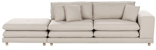 Beliani Sofa mit Ottomane 2-Sitzer Stoffbezug beige gepolstert japanischer Stil Heden
