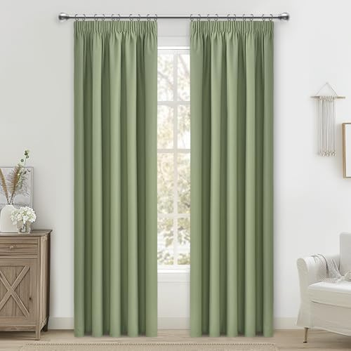 MRTREES Blackout Thermal Curtains 72 Inch Drop, Pencil Pleat Curtains for Bedroom Living Room Multiple Hanging Methods, 2 Panels 117x183 CM 46x72 Inch Sage Green