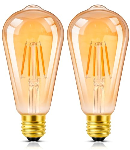 Morotty E27 Screw Vintage Led Bulbs 4W Decorative Light Bulb Warm White 2700K,40w Equivalent,Non-Dimmable, Amber Glass ST64 Led Filament Edison Bulb Screw Lamp,Pack of 2