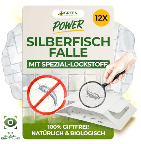 GREEN GUARDIA Trampa para peces plateados con material especial - 12 trampas para peces plateados - respetuosas con el medio ambiente para luchar contra los pececillos de plata, trampa libre de