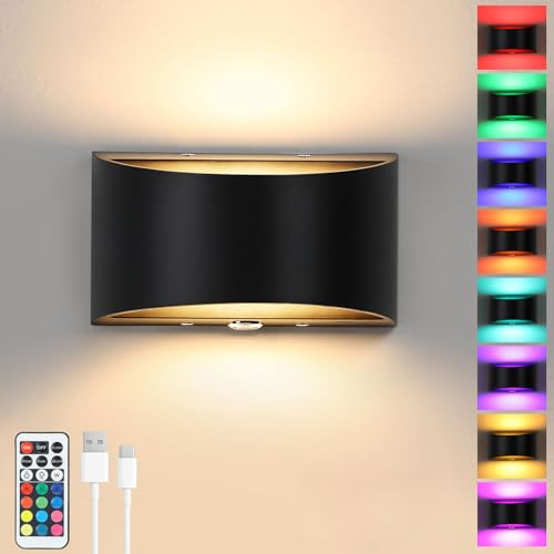 Glowlit Wandleuchte Akku Innen 5000 mAh RGB Wandlampe Touch Control Kabellos Magnetisch ohne Stromanschluss mit Fernbedienung für Schlafzimmer Wohnzimmer Schwarz