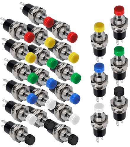 APIELE 24 Stück Schalter 7mm Mini-Tastschalter SPST EIN-AUS 3A 125V 2-Pin Rundtaster-Drucktasten für Hupe Auto-Armaturenbrett Boot