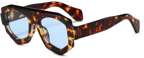 LJCZKA Retro Pilot Solglasögon Kvinnor Män Tjocka Bågar Solglasögon Mode 70-tal med UV400 Skydd, Blå hawksbill
