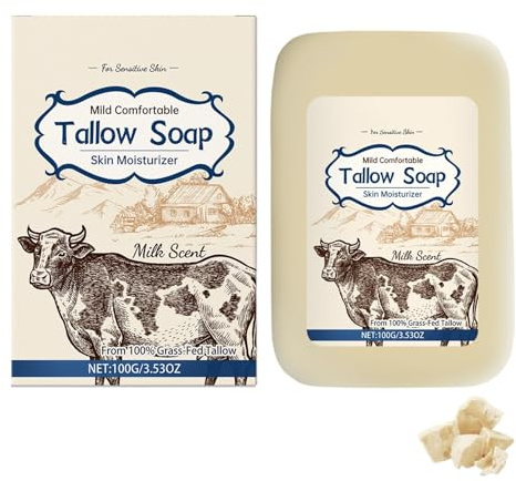 Beef Tallow Soap Bar – Moisturizing Face & Body Wash, Gentle Exfoliating, Soothes, Hydrates Face & Body Wash, 3.53oz