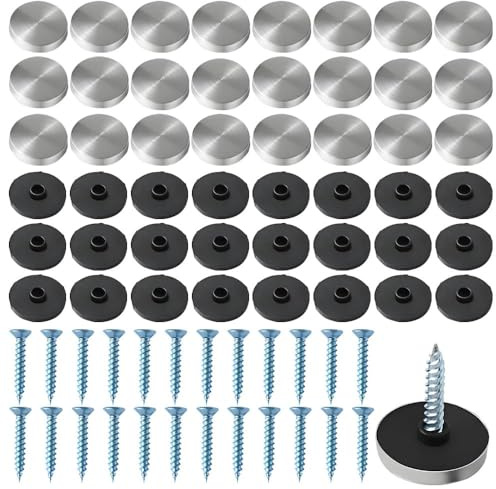 24pcs Stainless Steel Mirror Screws, Mirror Screw, Stainless Steel Mirror Screws for Glass, Mirrors, Furniture, Wardrobes, Tables, Bath Panels
