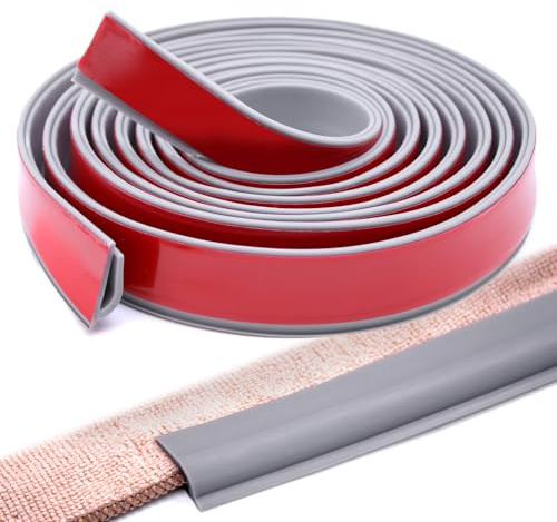 NVGFTG 3m Übergangsprofil Selbstklebend Teppicheinfassband Selbstklebend | PVC Selbstklebende Randleiste für Teppiche Sockelleiste Selbstklebend Teppich Übergangsleiste, für Teppiche Fußmatte (Grau)
