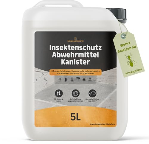 Gegen Ameisen! – Insektenschutz Abwehrmittel Kanister – 5L - Anwendungsfertig – Ameisenmittel, Schutz vor Ameisen – Für Innen & Außen – Langzeitschutz – Bis 200 m² – PT19 Repellent