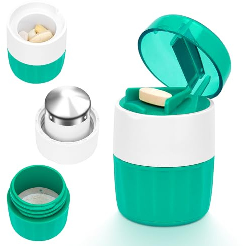 Hysagtek 3In1 Pill Crusher for Tablets - Tablet Grinder for Pills with Stainless Steel Grinding Head Pill Cutter Splitter with Pill Organizer Brush&Pocket Multifunction Pill Cutter for Family Pet
