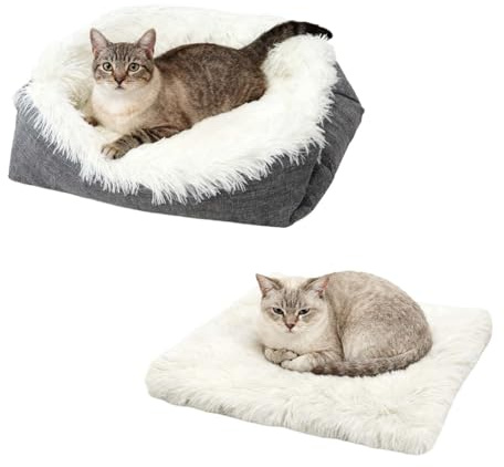 LNGJIN lettino cane taglia piccola,2 in 1lettino per gatti,cuccia cane piccolo interno,60 x 52 cm, morbido cuscino per gatti, in peluche, caldo letto per gatti, lavabile (grigio scuro)
