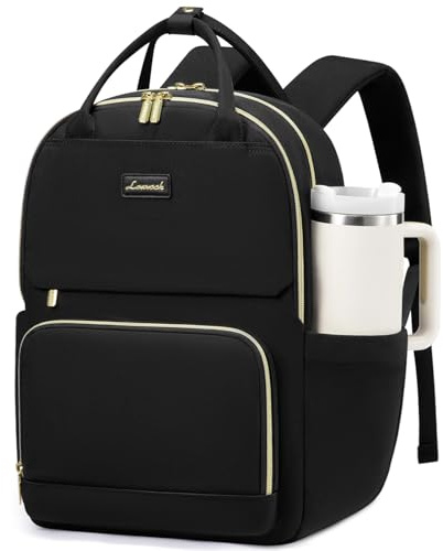 LOVEVOOK Rucksack Damen, 15.6 Zoll Laptop Schulrucksack Teenager mit Großem Flaschenfach, Uni Schultasche Travel Backpack Women Elegant, Arbeitstasche Tagesrucksäcke für Reise Schule, Schwarz