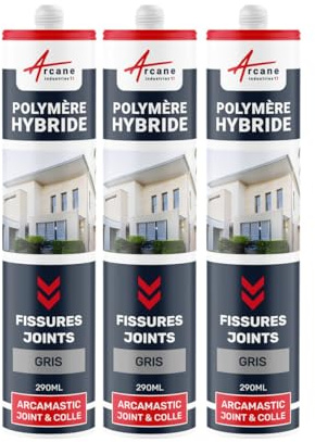Mastic d'Étanchéité, Joint Extérieur, Fissure, Façade 290 ml x 3 Gris Clair | Rebouche les Fissures, Joints et Collage Étanches, Adhère sur Béton, Pierre, Bois et Métal, Int/Ext - Arcane Industries