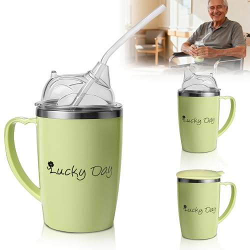 SGZIOO Schnabeltasse Senioren 350ml, 3-in-1 Schnabelbecher Senioren, Sippy Cup Adult, Becher für Ältere Menschen, Auslaufsichere Trinkbecher mit Griffen & 30cm Stroh, Dysphagie-Tassen für Erwachsene
