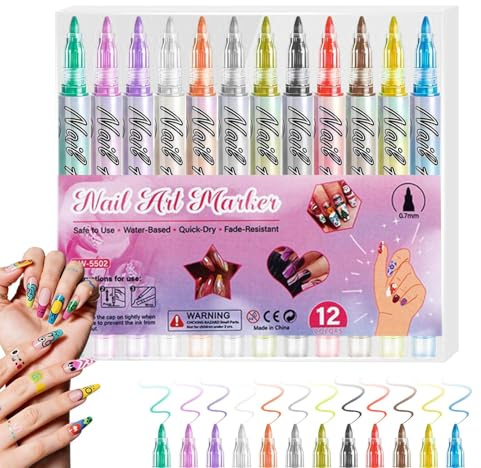Pen Per Dipinggere Le Unghie 12 Pezzi Strumenti Unghie Portatili ad | Pennarelli Doodle Pittura Manicure per Decorazione Manicure Linee e Tratteggio