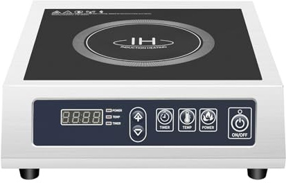TESUGN Induktionskochplatte, Professional Induktionskochplatte 1 Platte 3500W Gewerblicher Induktionsherd mit 11 Leistungsstufen & 24-Stunden Timer, Edelstahl Einzelinduktionskochfeld