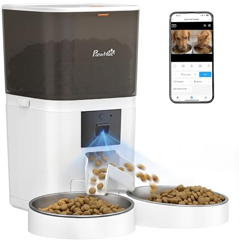 PawHut Automatic Cat Feeder with HD Camera for 2 Cats, 6L 2.4G/5G WiFi | Smart Pet Food Dispenser, App Control, Timed Pet Feeder, 1-10 Meals Per Day, 10s Voice Recorder, Dual Power Supply