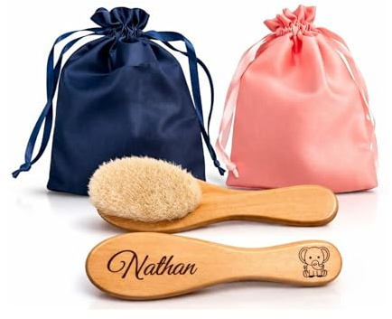 Personalised Baby Hair Brush – Soft Natural Bristle Wooden Baby Brush with Name – Handmade Newborn Hair Brush for Cradle Cap & Scalp Care – Baby Gift, Baby Shower Gift, Newborn Essentials