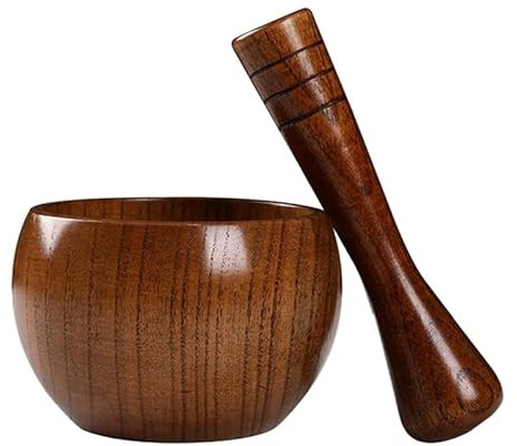 Mortero Tazón de madera for machacador ajo, recipiente for triturar, tarro for, mortero, utensilio cocina(As Shown 12x8 cm)