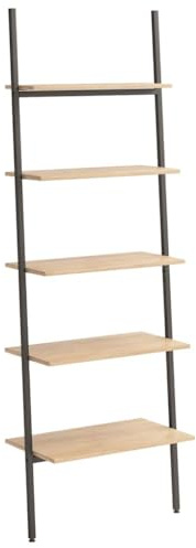 Mhdvray Scaffale a scala con 5 ripiani, design industriale, libreria in legno e acciaio, stabile, per soggiorno e ufficio, 64 x 34 x 185,5 cm, marrone chiaro e nero