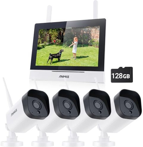 ANNKE Kit Videosorveglianza WiFi Esterno con 7 Monitor, 4CH 5MP NVR con Touch Screen IPS e 4 Telecamere IP 3MP Esterni, Visione Notturna da 100ft, Audio Bidirezionale, Rilevamento del Movimento