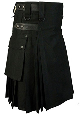 Z&N PRODUCTS Men's Black Cotton Utility Kilt (Adjustable), Fashion Sports Utility Kilt, Adjustable Leather Straps (38-40)