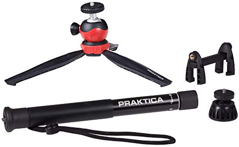 Praktica Desktop Tripod & Monopod Kit for Photography, Cameras inc GoPro, Phones inc iPhone, Samsung Galaxy, Huawei, Google Pixel, Xiaomi, Web Cams, Ring Lights & more